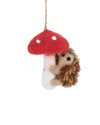 Hedgehog & Toadstool Handmade Felt Christmas Decoration