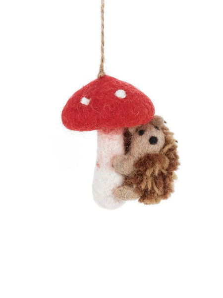 Hedgehog & Toadstool Handmade Felt Christmas Decoration