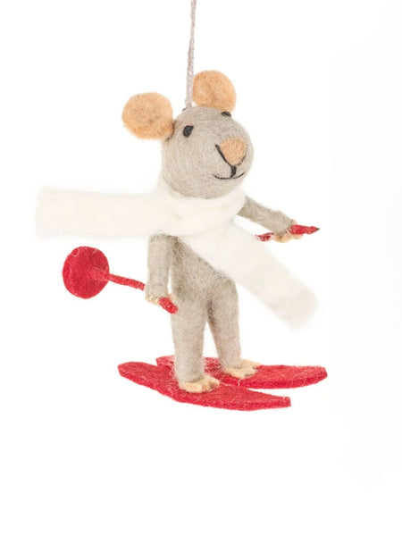 Marcel the Skiing Mouse Handmade Felt Decoration